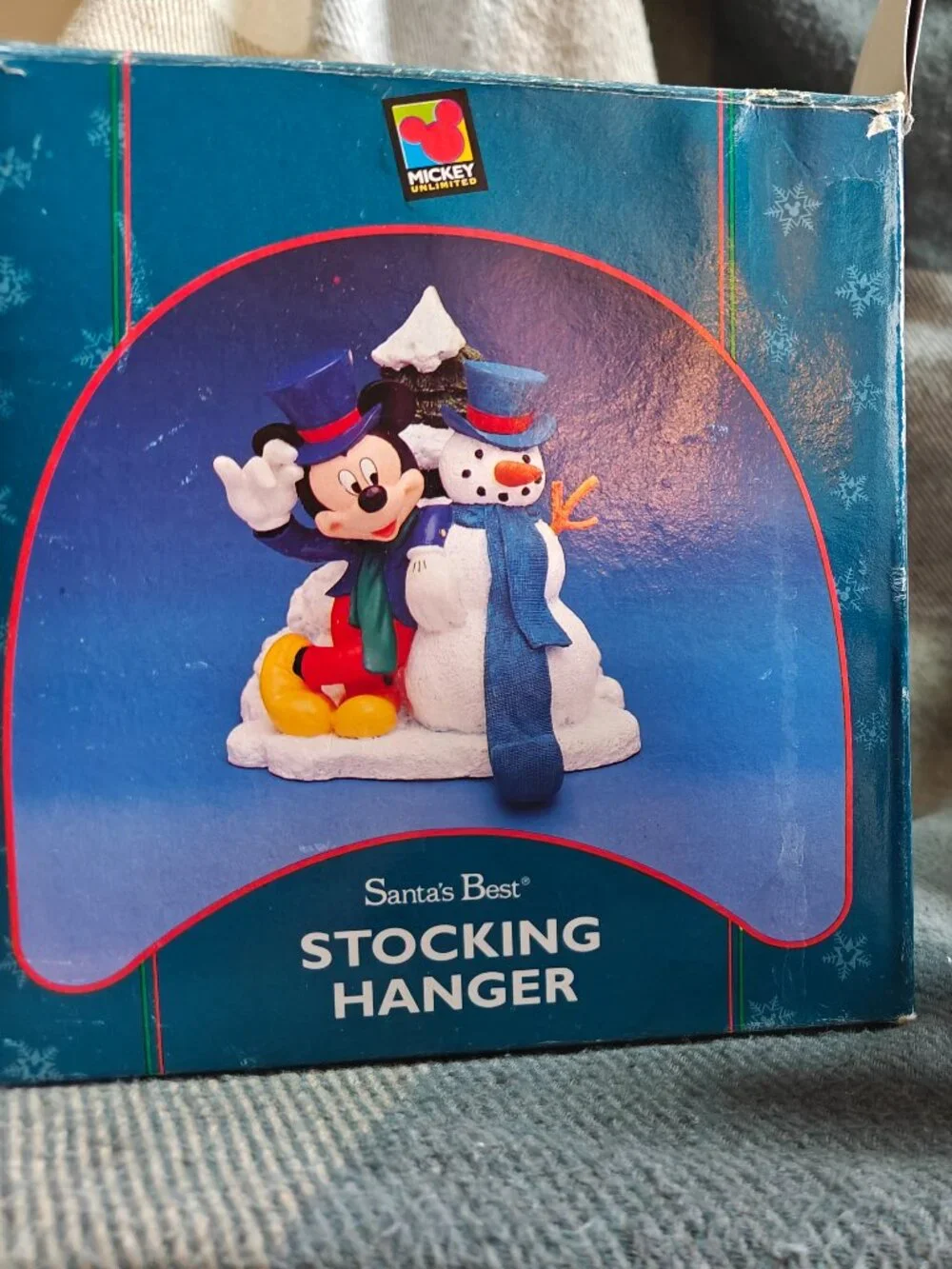 Vintage 1996 Disney Santa's Best Mickey Mouse & Snowman Stocking Hanger Holder